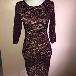Burgundy Lace Bodycon Midi On/Off Shoulder Dress